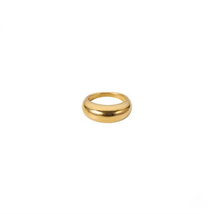 Gold dome band ring with a smooth, polished finish on a white background