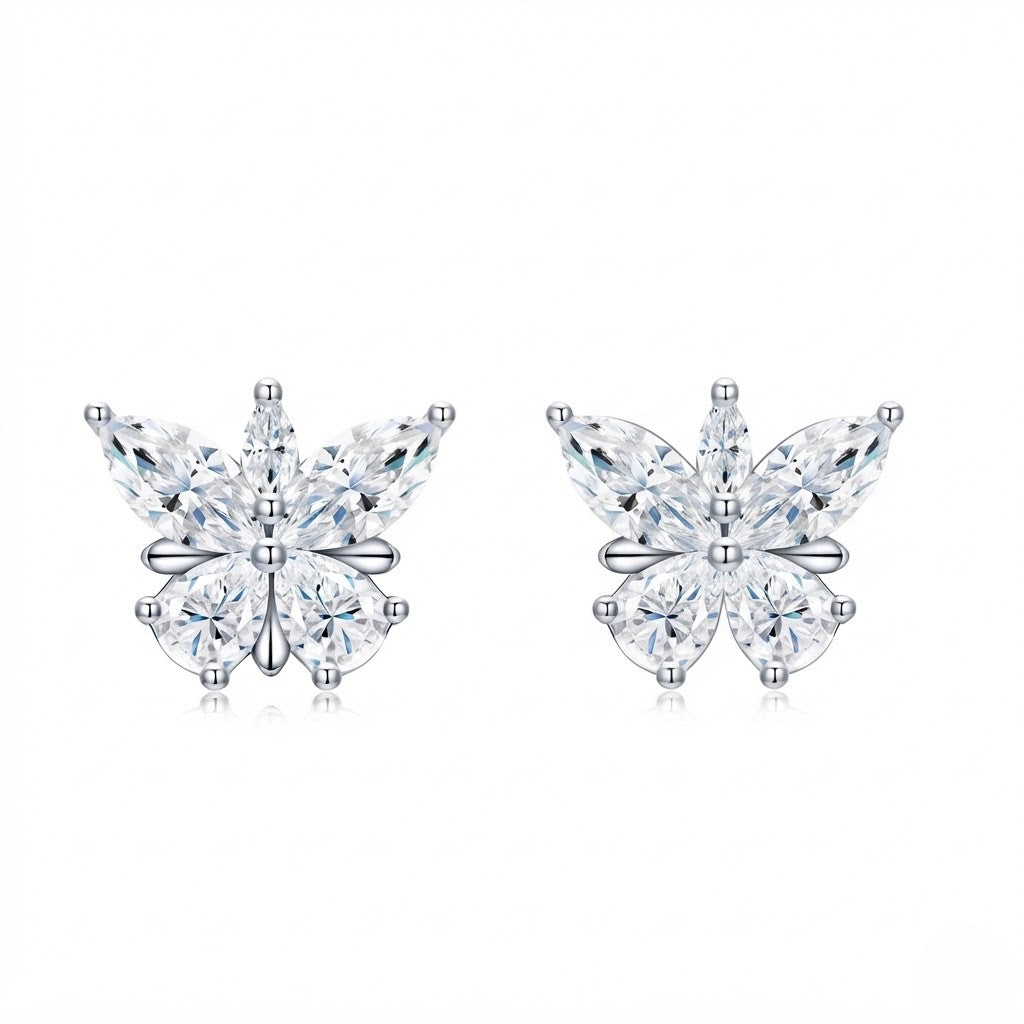 925 Silver Luxury VVS Moissanite Butterfly Stud Earrings