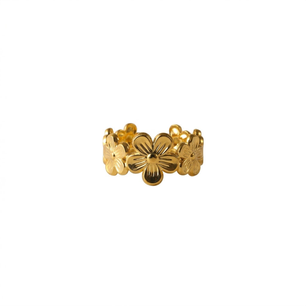 Gold flower-patterned ring with intricate petal designs