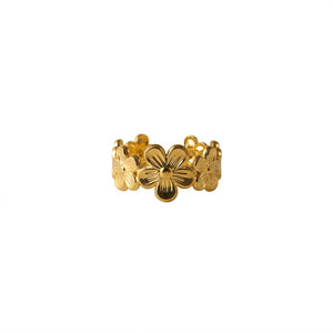 Gold flower-patterned ring with intricate petal designs