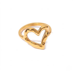Gold hollow heart ring with open design, elegant and stylish for versatile wear