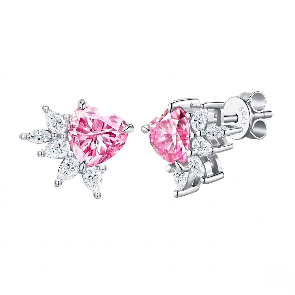 S925 Heart Wing Studs