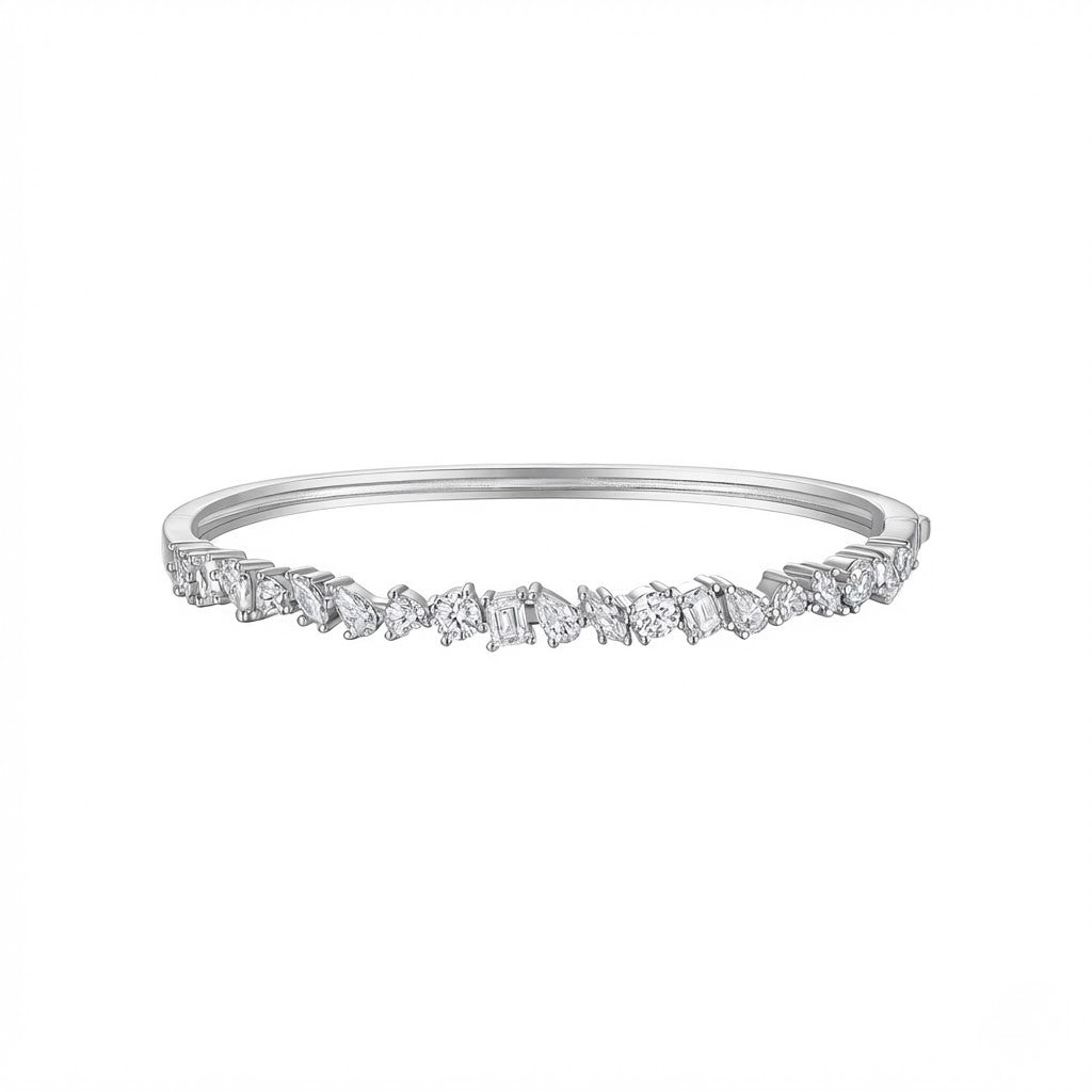 Mixed-Cut Crystal Moissanite Bangle Bracelet