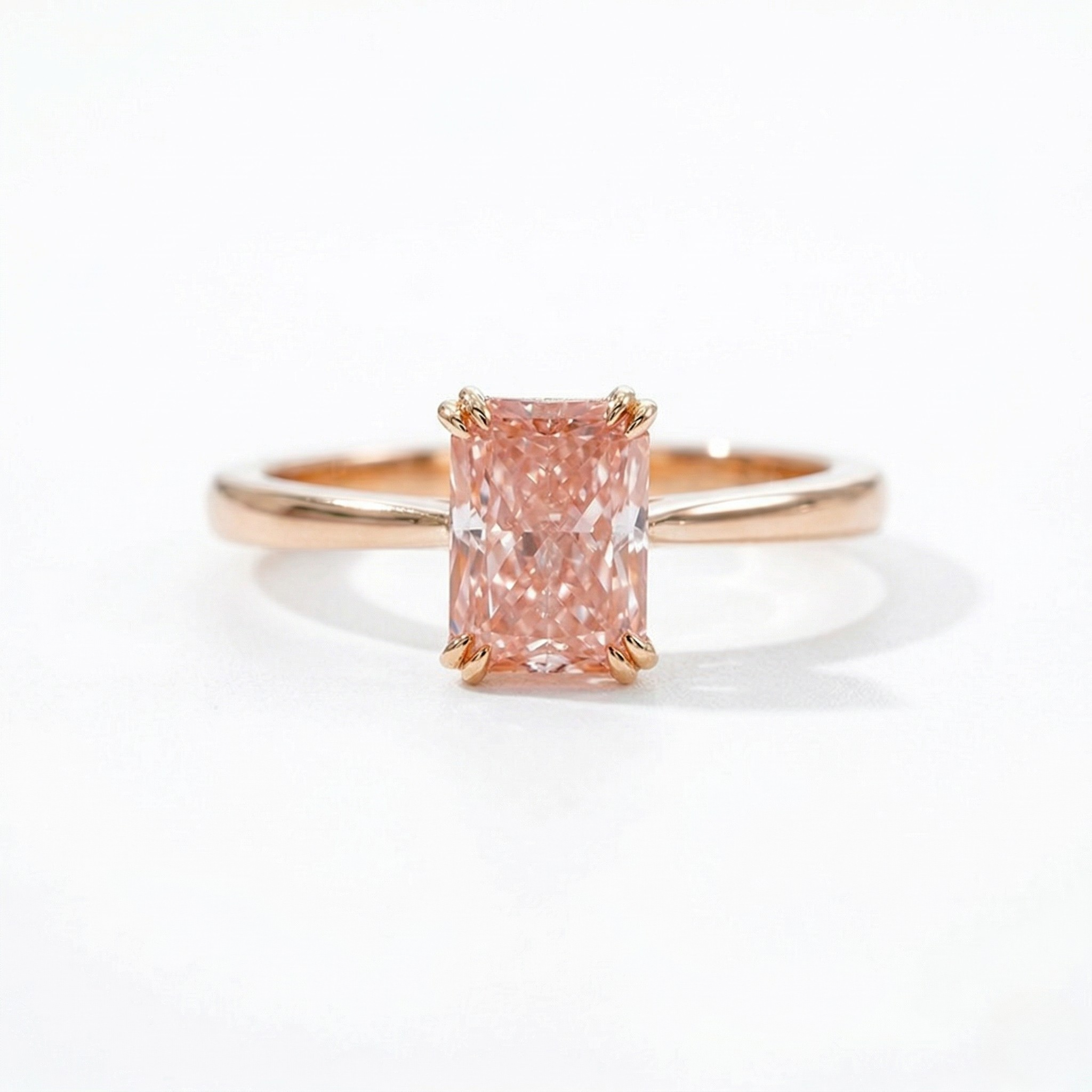 18K rose gold ring with 1.14ct rectangular lab diamond, solitaire setting