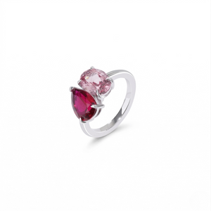 14K white gold ring with lab-created pink and red gemstones