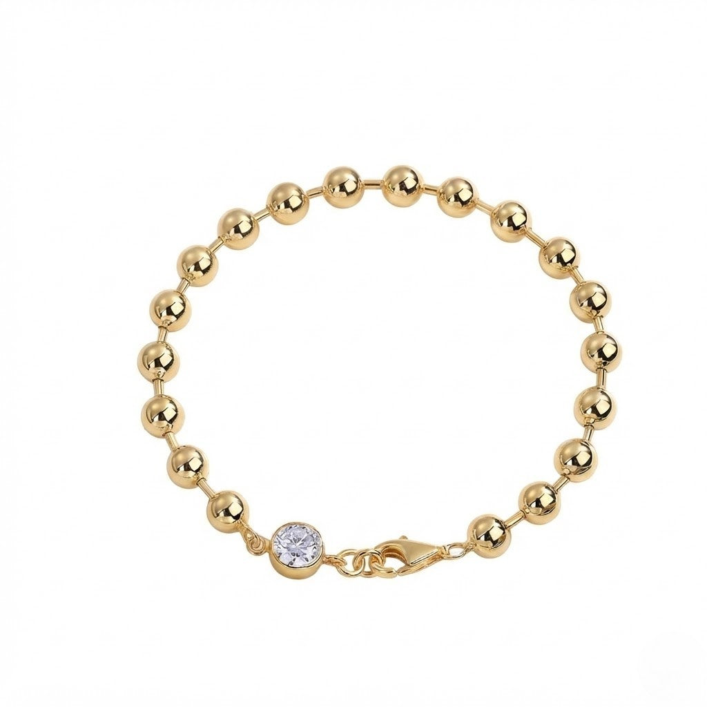 1ct Beaded Station Link Gold Plated Moissanite Bracelet
