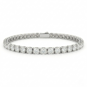 Classic tennis bracelet, 5mm round-cut diamonds, set in white gold, elegant and timeless design.