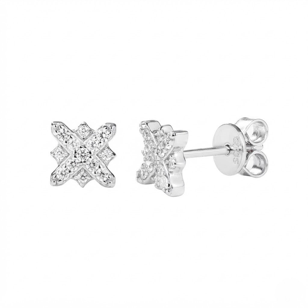 Iced Out Cross Moissanite Square Cluster Studs