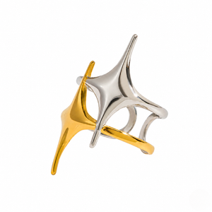 Stellar Loop Ring, gold and silver intertwined star shapes, modern abstract design
