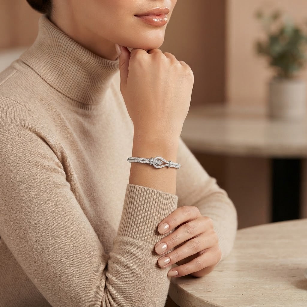 925 Sterling Silver Horseshoe Paved Bangle