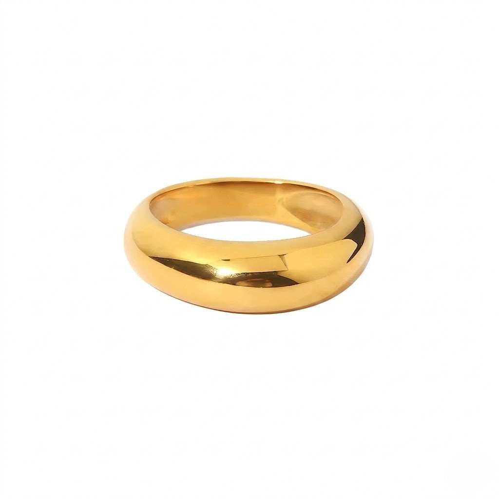 Gold dome-shaped ring with a smooth, polished finish, called "Prime Vault Ring" from J.Collins Jewelry.