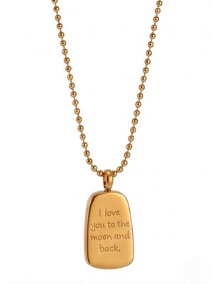 Gold etched medallion chain necklace featuring "I love you to the moon and back" inscription