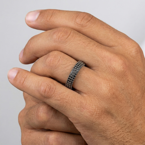 Black Triple Row Pavé Diamond Eternity Wedding Band Ring Worn on Male Hand - J Collins Jewelry 