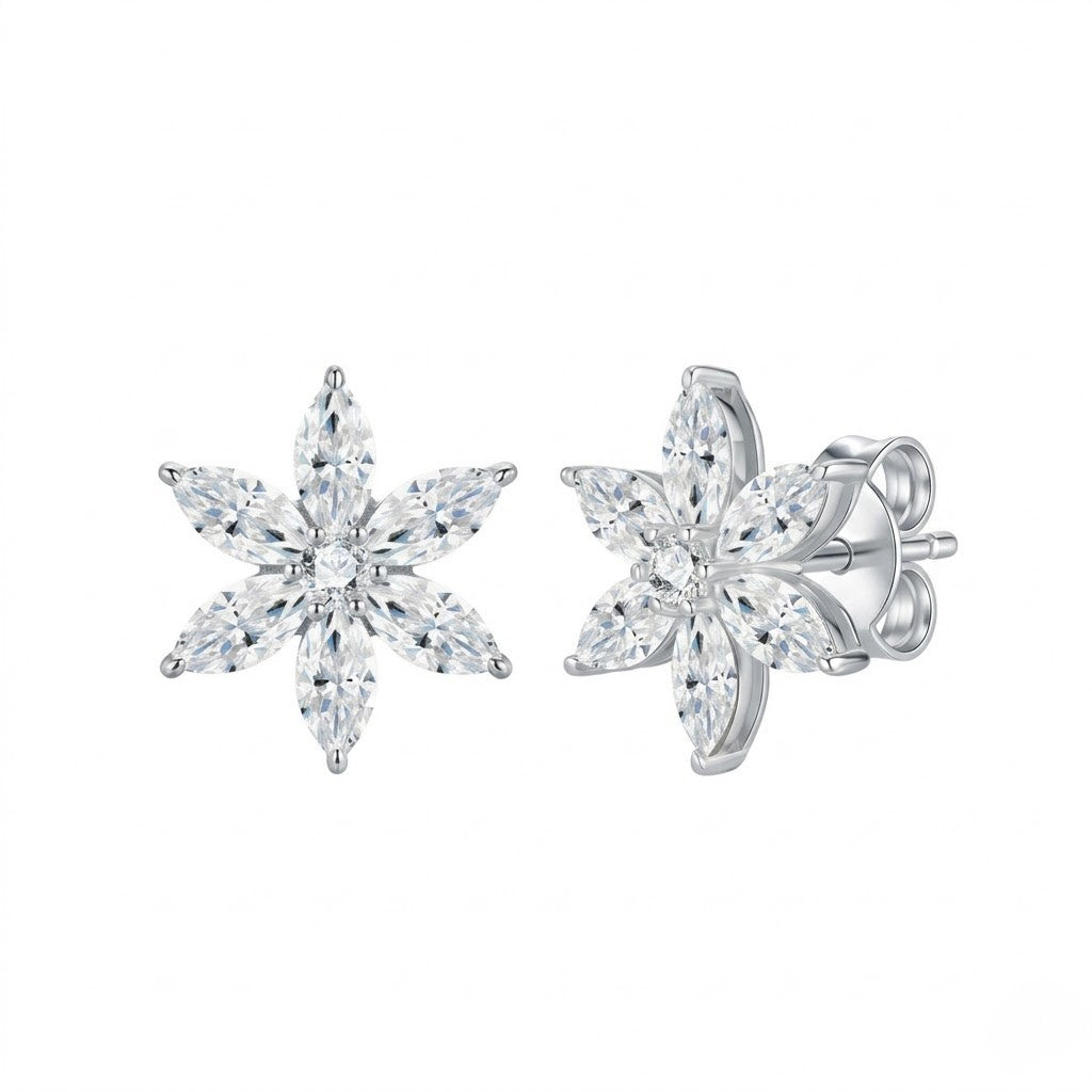 Marquise Cut D Color Moissanite Flower Earrings