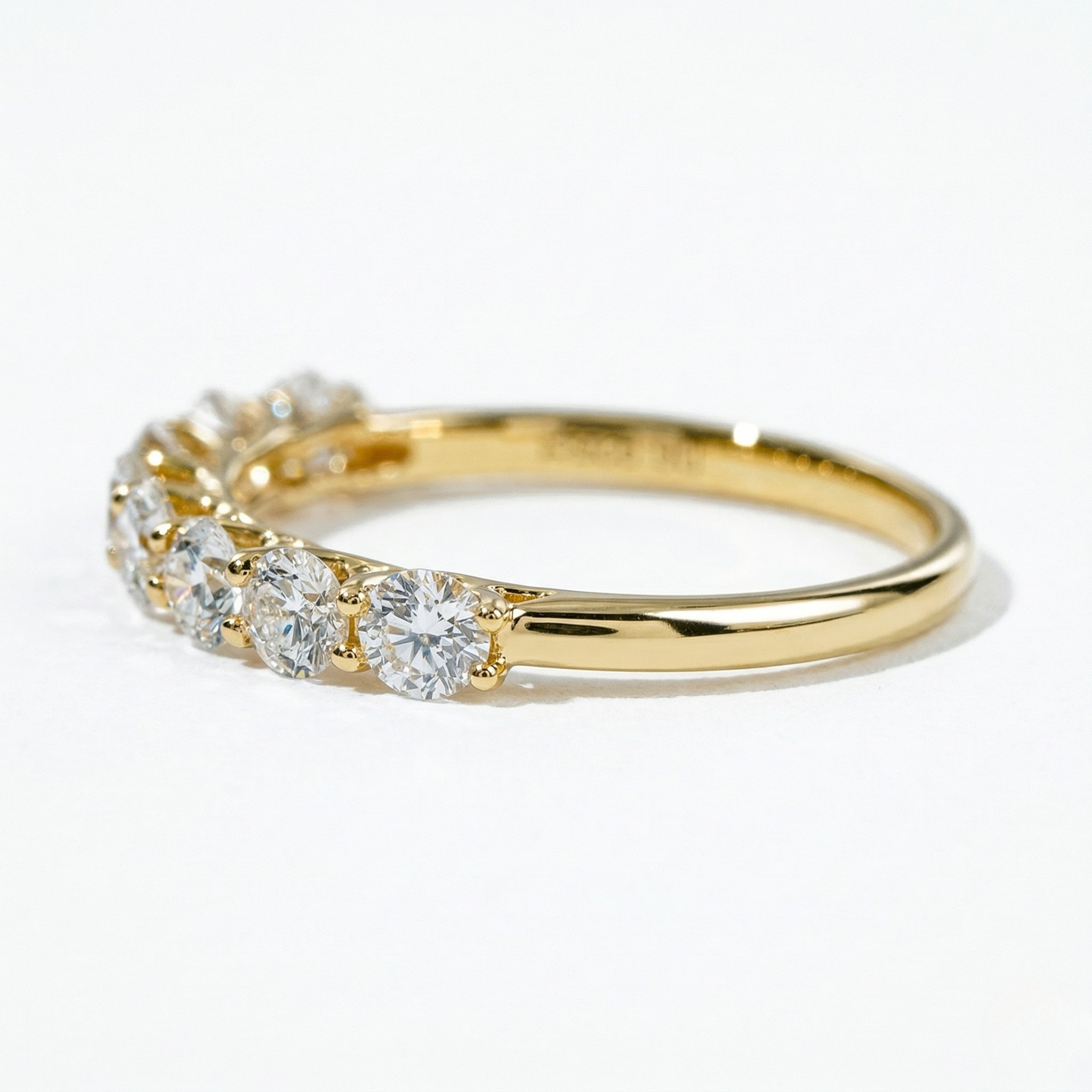 18K gold ring with seven 3.0mm lab diamonds in a row, elegant and delicate design