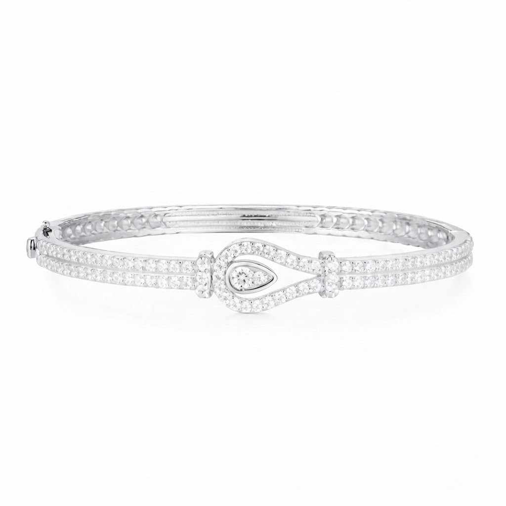 925 Sterling Silver Horseshoe Paved Bangle