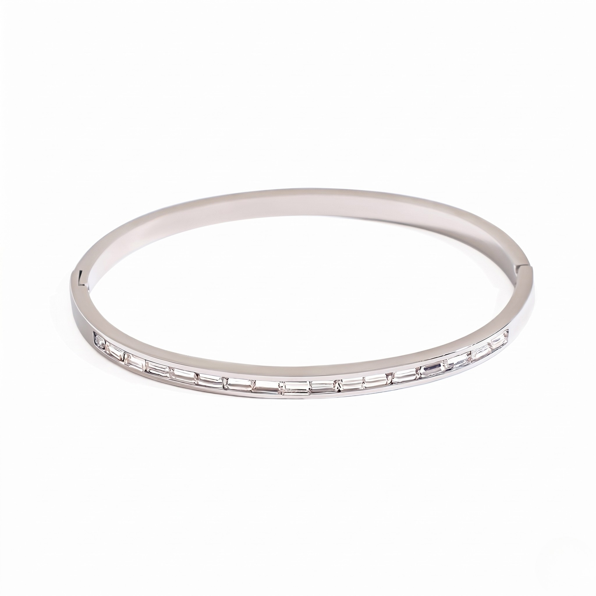 Channel Stone Bracelet in silver with rectangular stones, sleek and polished design, no model shown
