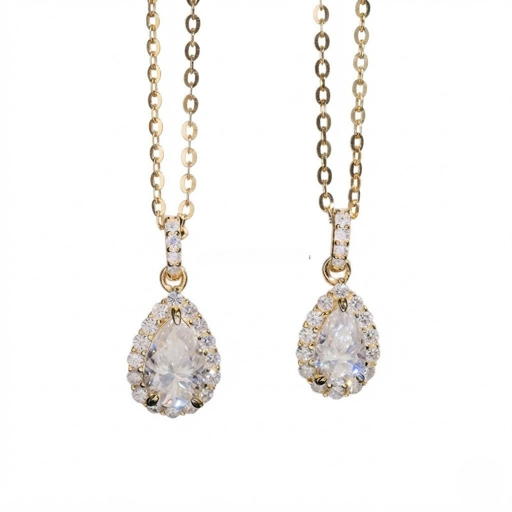 Pear Halo Moissanite S925 Silver Solitaire Pendant