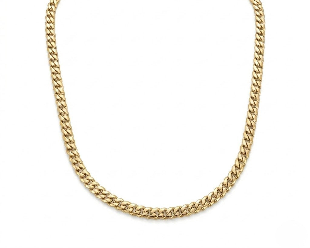 Miami Cuban Link Necklace 5mm gold chain on white background
