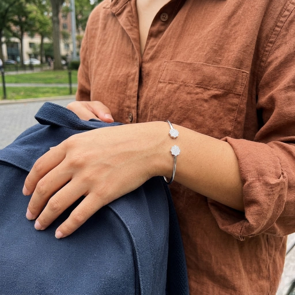 Snowflake Moissanite Open Cuff Bracelet