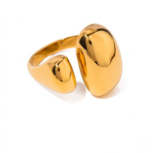 Gold Dune Open Ring with smooth, polished curves, displaying modern minimalist style on a white background.
