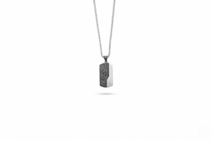 Silver necklace with a rectangular pendant on a white background-J.Collins Jewelry