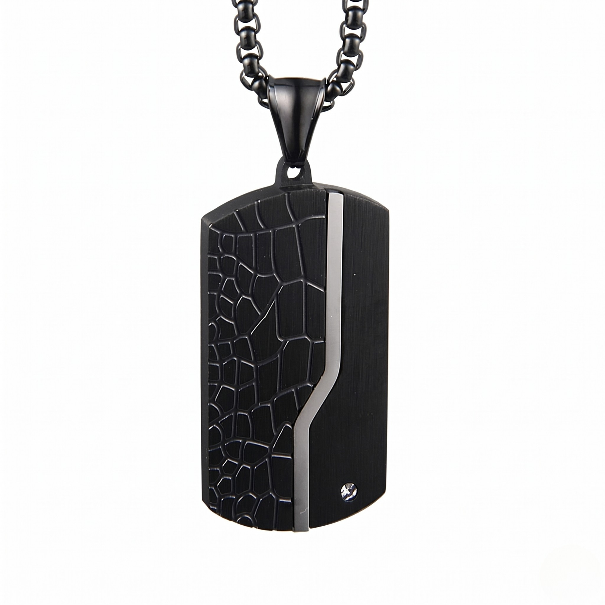 Black textured pendant necklace on a white background - Apex Tag (Black) - J. Collins Jewelry 