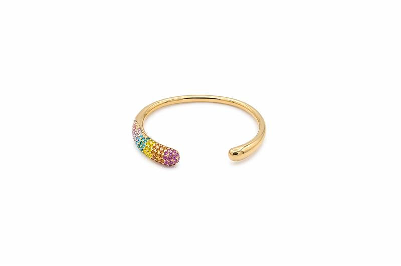 Gold bracelet with colorful beads on a white background-J.Collins Jewelry