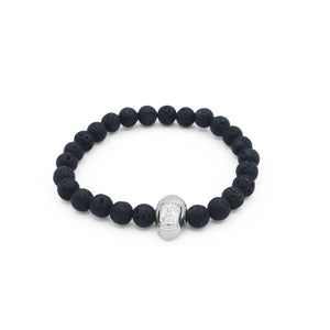 Black beaded bracelet with a silver Buddha charm on a white background-J.Collins Jewelry 