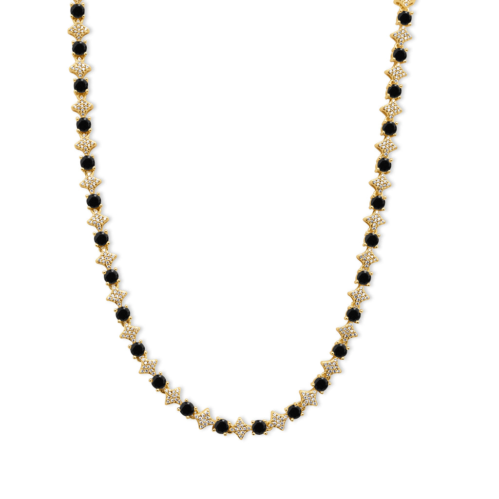 Necklace with black and gold beads on a white background-Black-stone-chain-JCollins