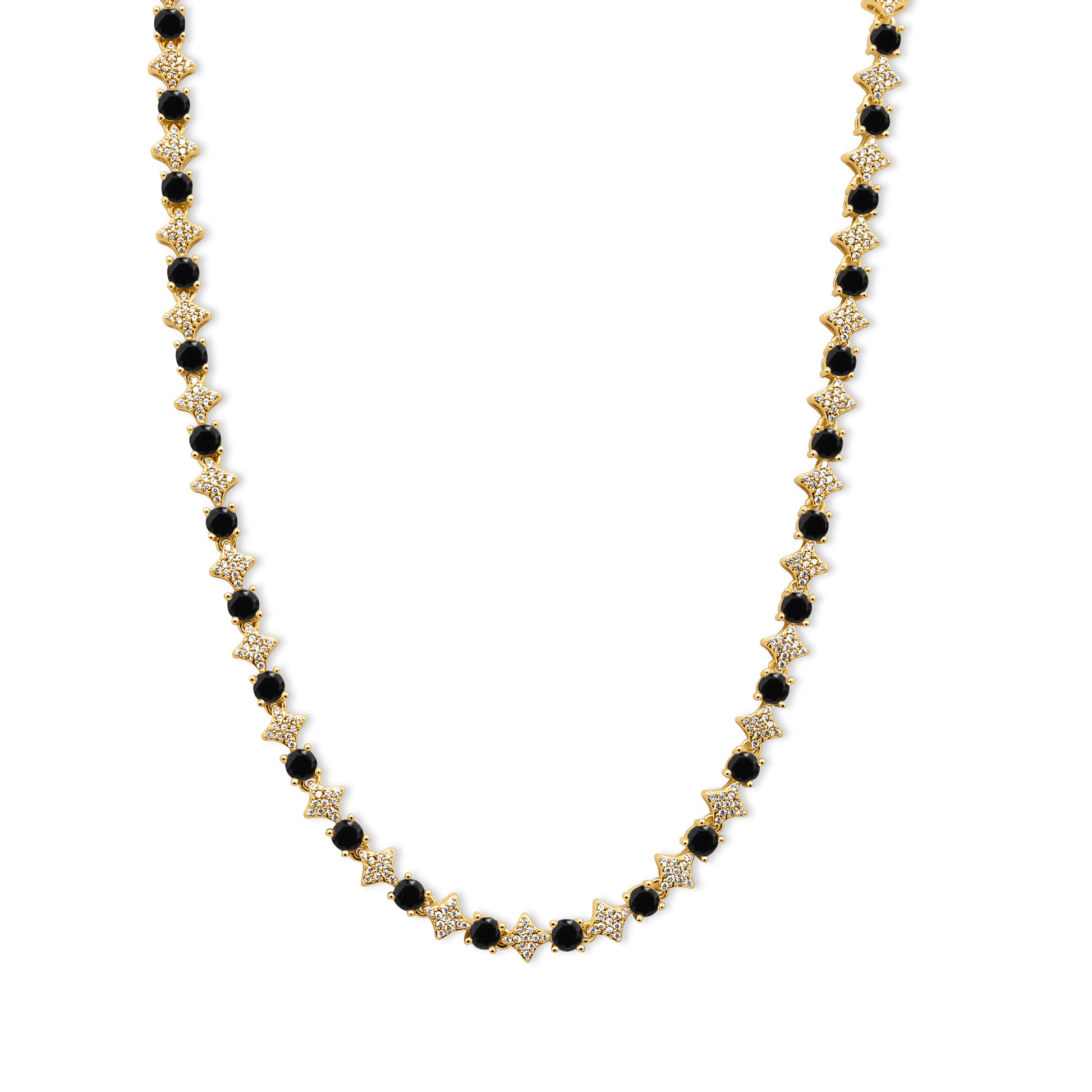 Necklace with black and gold beads on a white background-Black-stone-chain-JCollins