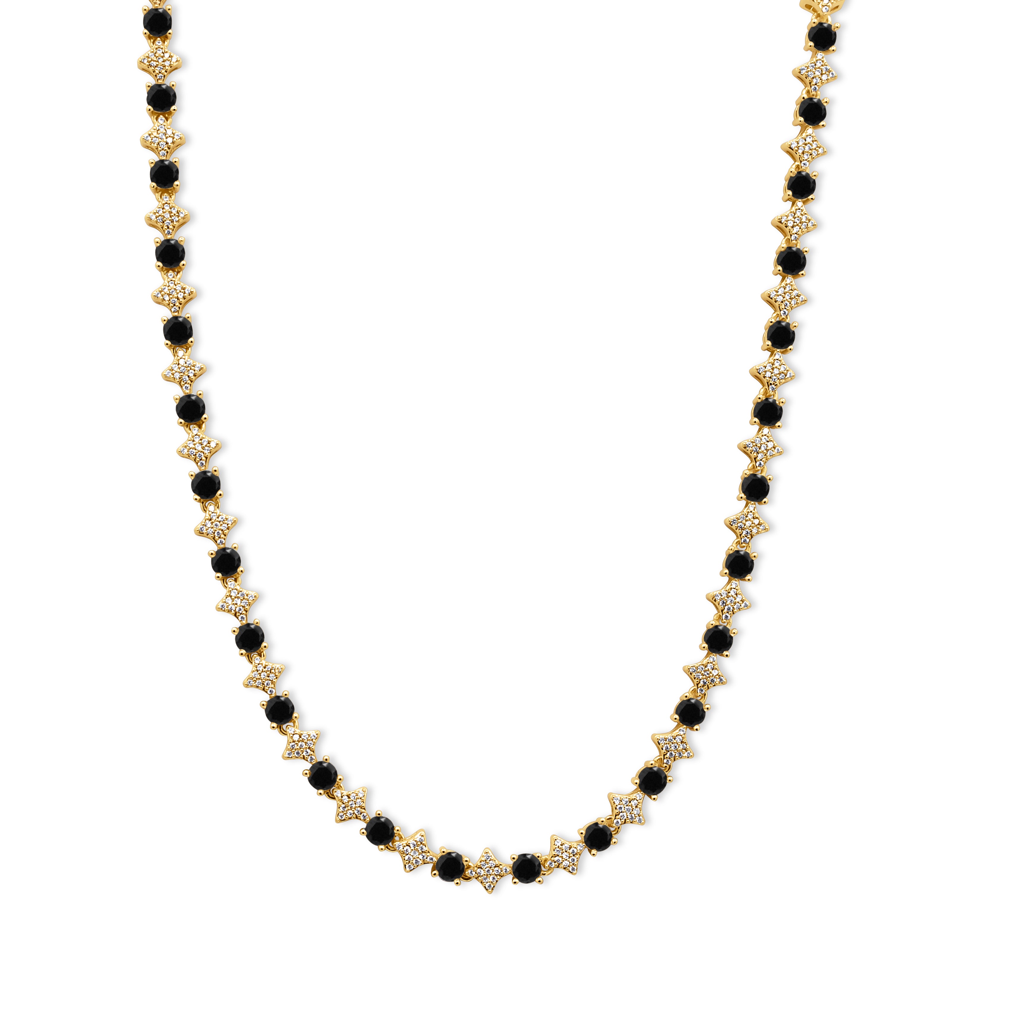 Necklace with black and gold beads on a white background-Black-stone-chain-JCollins