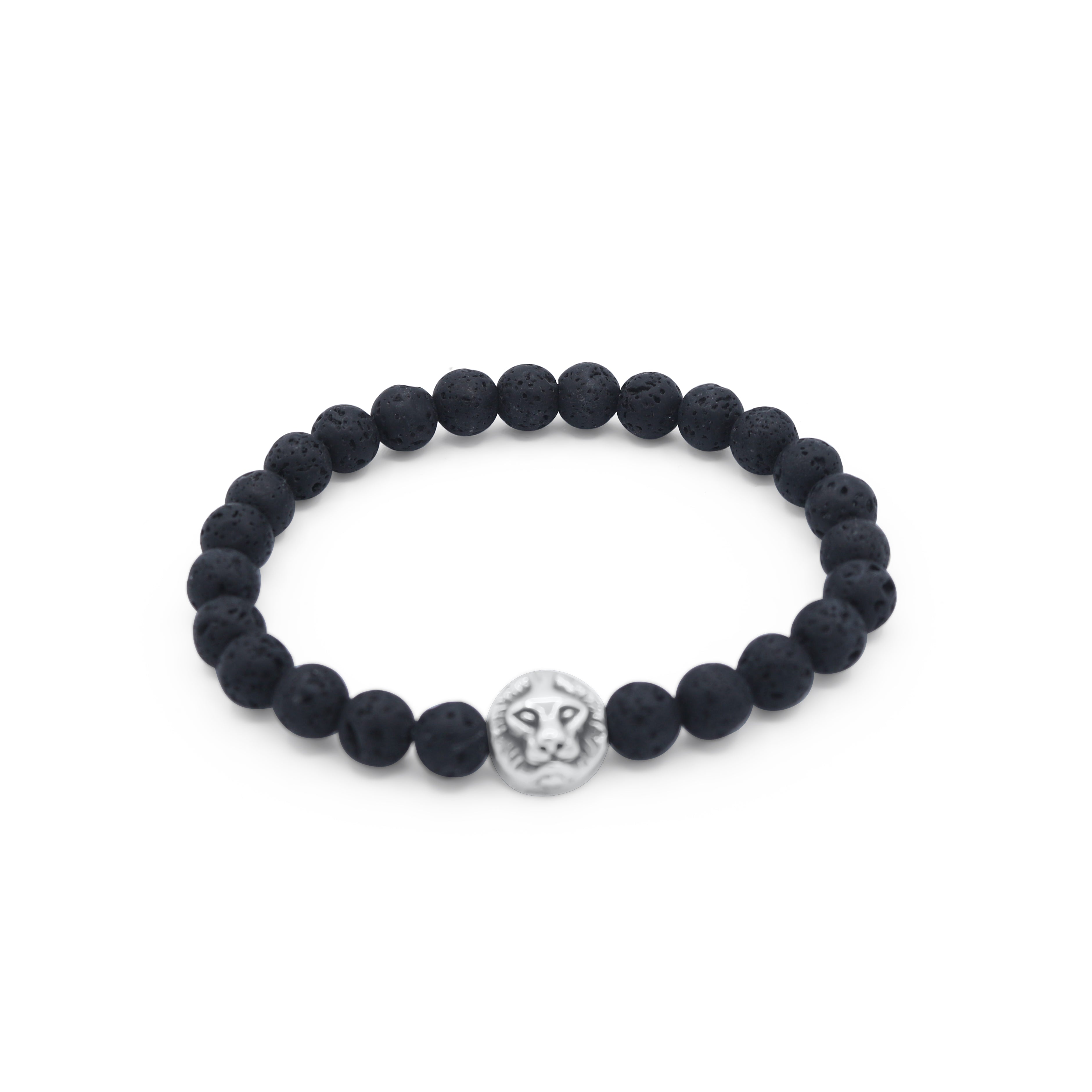 Black beaded bracelet with a silver charm on a white background-J.Collins Jewelry