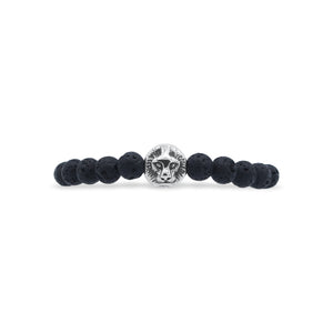 Black beaded bracelet with a lion head charm on a white background-J.Collins Jewelry