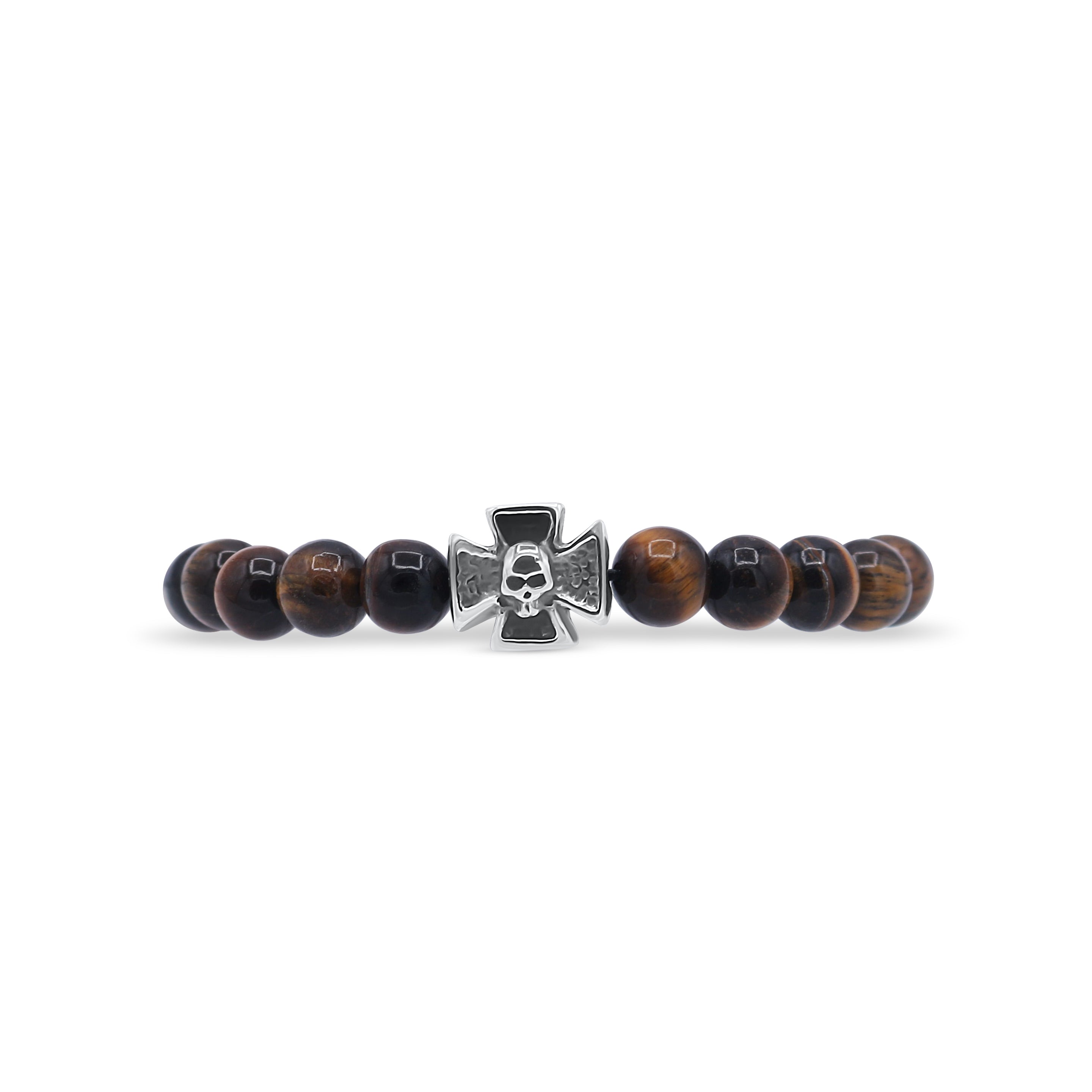 Bracelet with wooden beads and a metal clasp on a white background-J.Collins Jewelry
