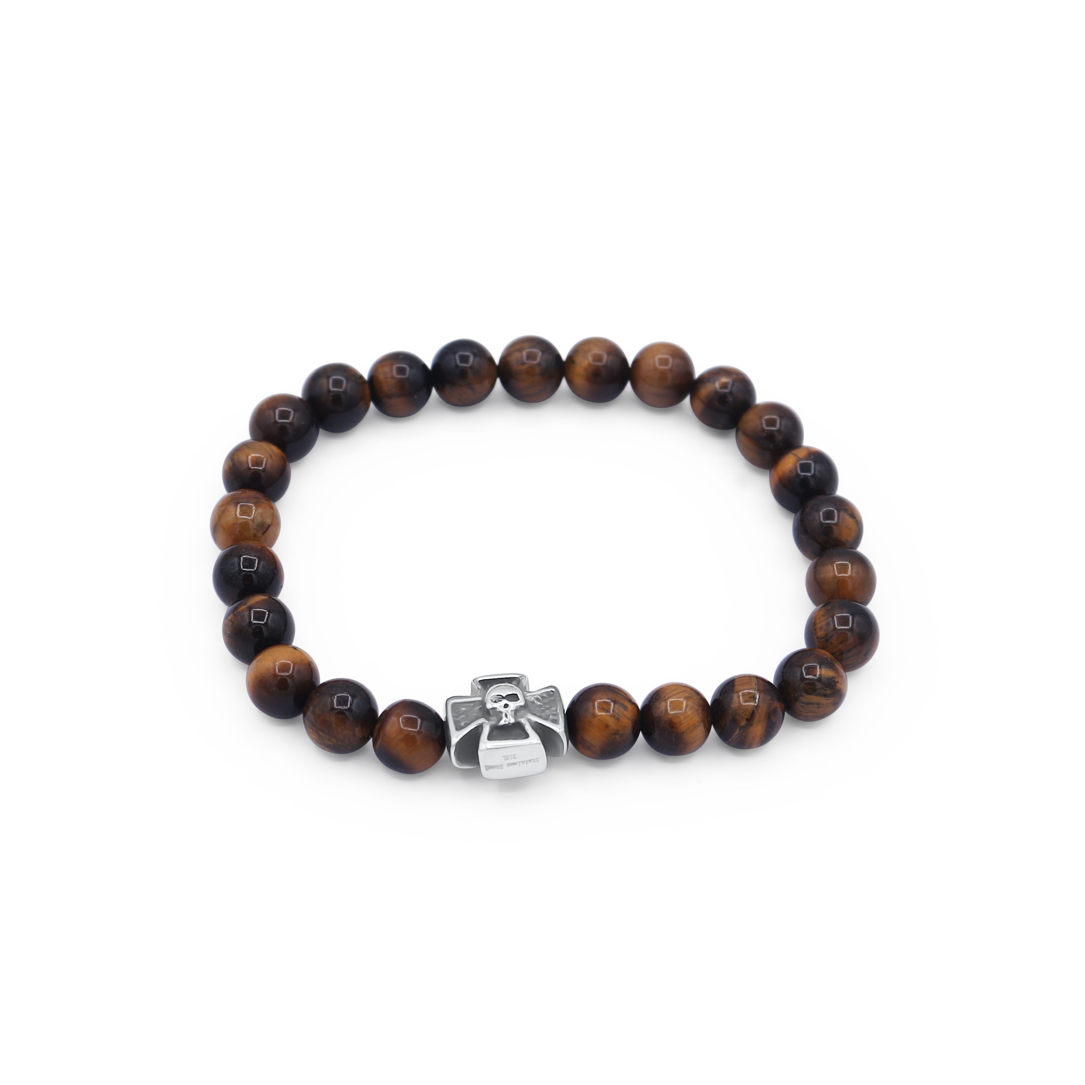 Wooden beaded bracelet with a silver charm on a white background-J.Collins Jewelry