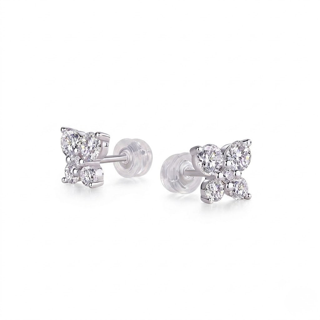 Round diamond flower cluster stud earrings in white gold with secure screw-back closure – J. Collins Jewelry