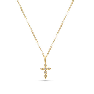 Celestial cross necklace with diamonds on a white background-J.Collins Jewelry