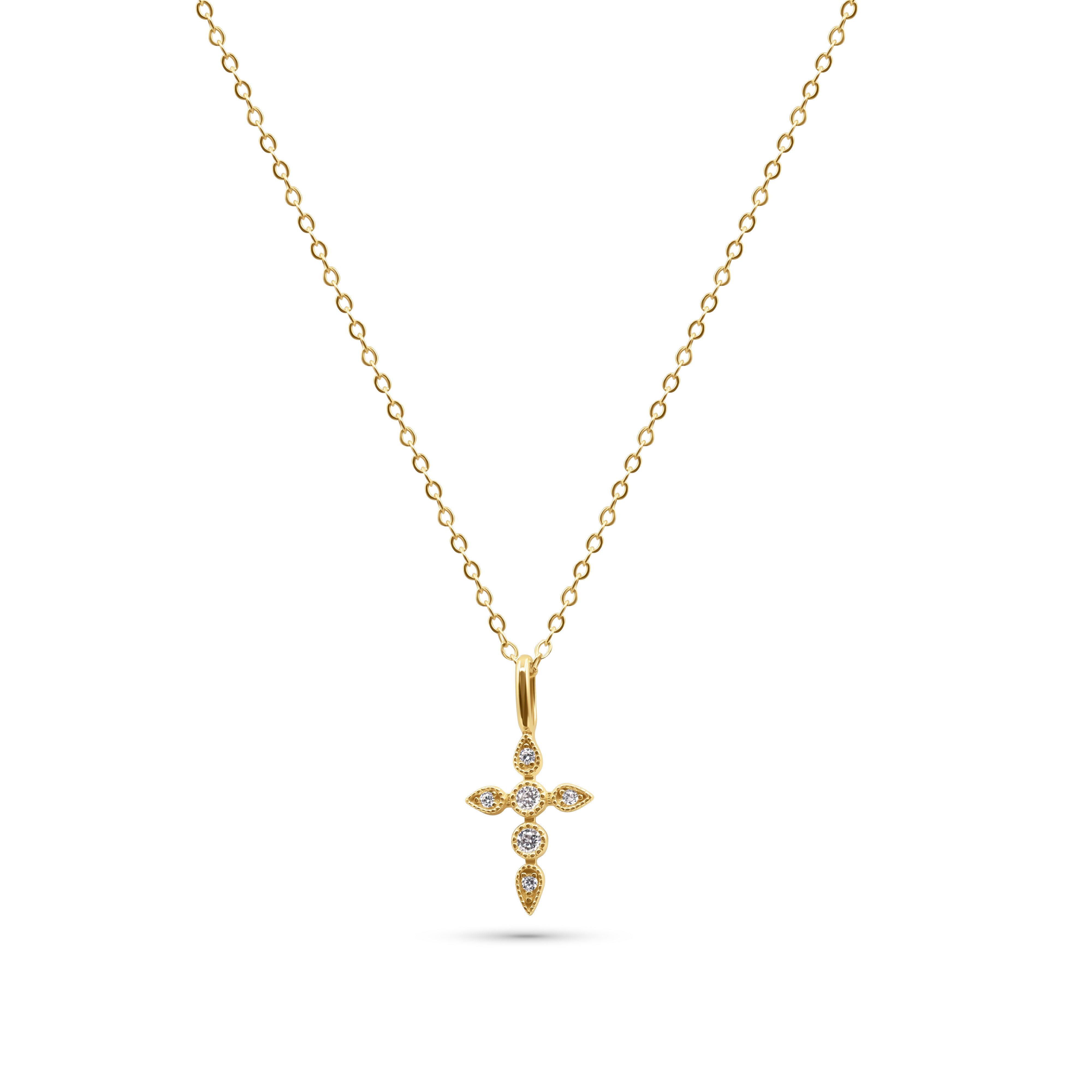 Celestial cross necklace with diamonds on a white background-J.Collins Jewelry