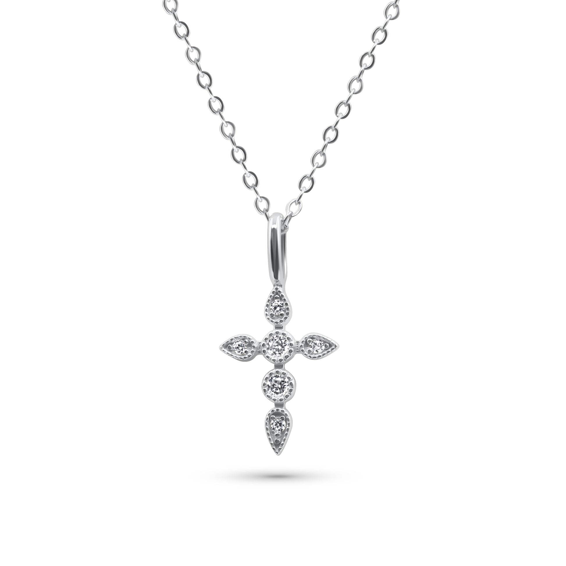 Silver cross pendant necklace on a white background-Celestial-Pendant-Necklace-JCollins