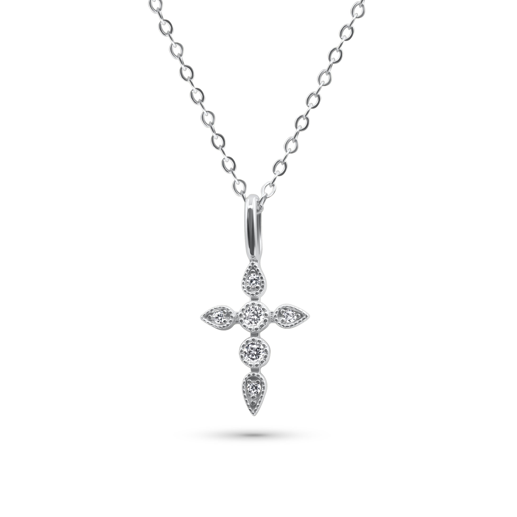 Silver cross pendant necklace on a white background-Celestial-Pendant-Necklace-JCollins