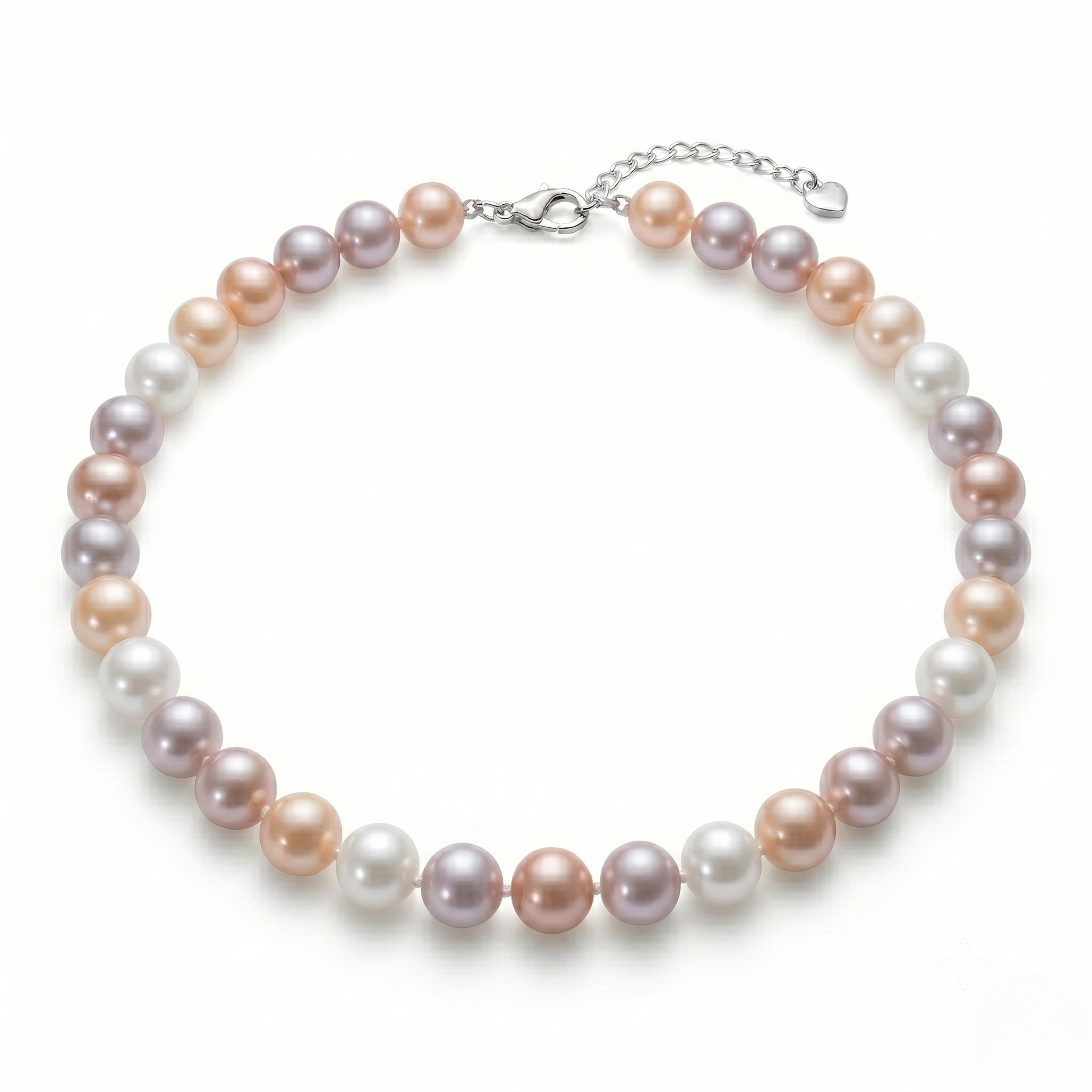 White Freshwater Pearl Choker Necklace with Silver Lobster Clasp and Extender Chain on white background - Classic Pearl Necklace- J. Collins Jewelry 