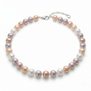 White Freshwater Pearl Choker Necklace with Silver Lobster Clasp and Extender Chain on white background - Classic Pearl Necklace- J. Collins Jewelry 