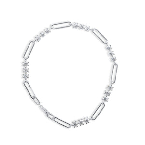 Crystal Bar Paperclip Bracelet with floral design on a white background-J.Collins Jewelry
