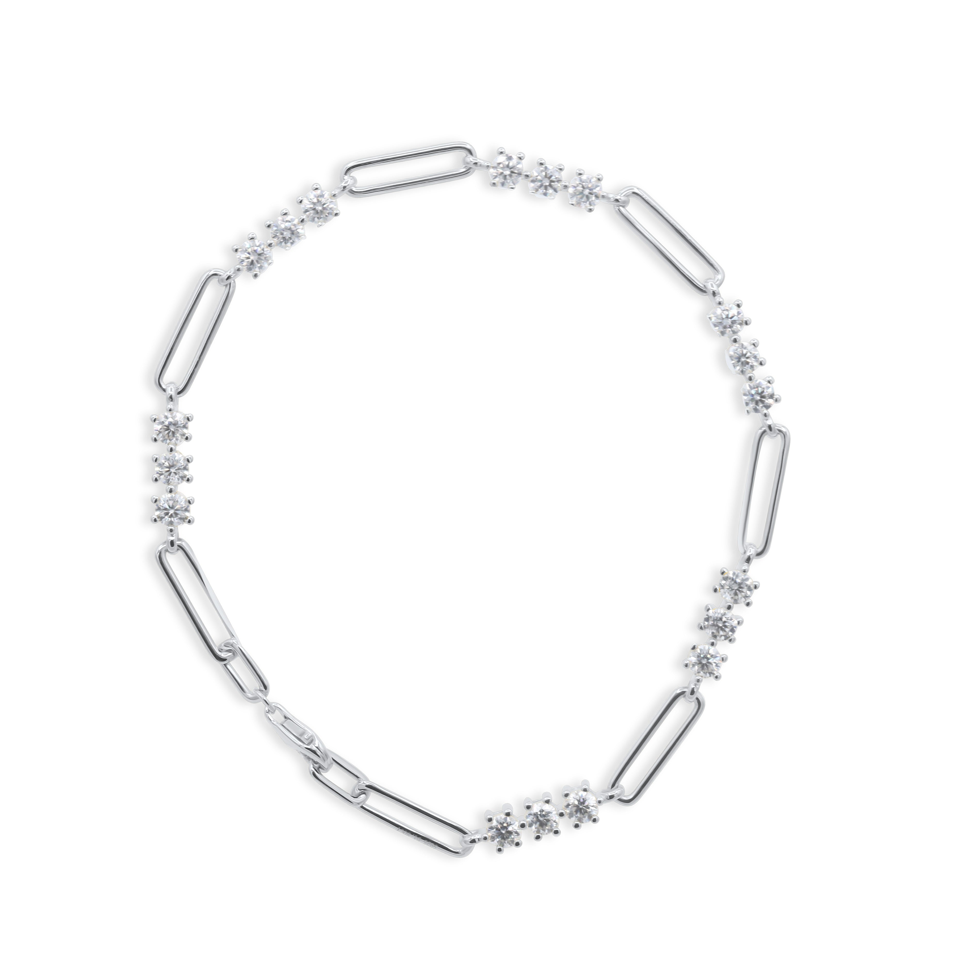 Crystal Bar Paperclip Bracelet with floral design on a white background-J.Collins Jewelry