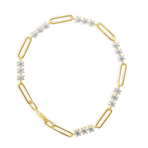 Crystal Bar Paperclip Bracelet with diamond accents on a white background- J.Collins Jewelry