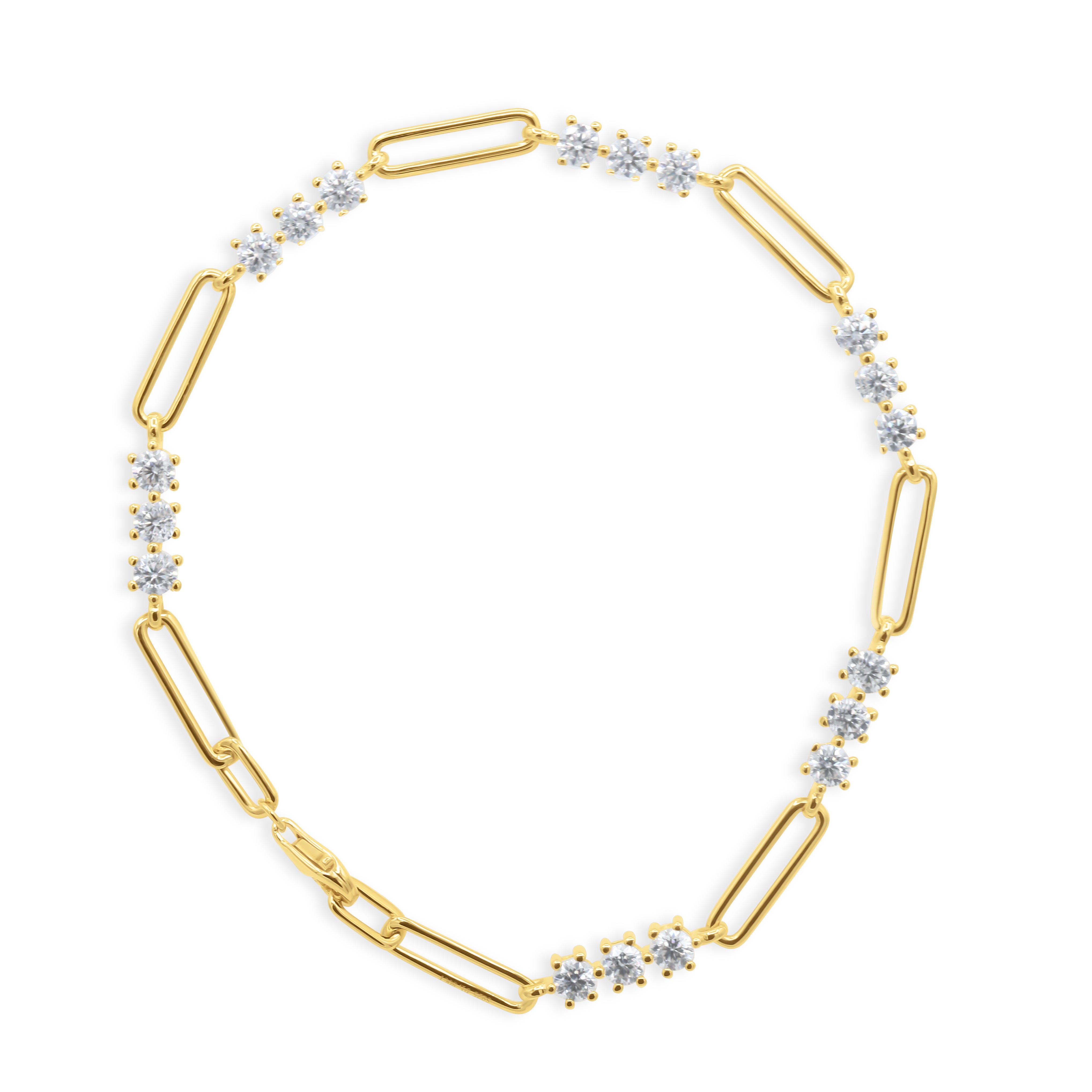 Crystal Bar Paperclip Bracelet with diamond accents on a white background- J.Collins Jewelry