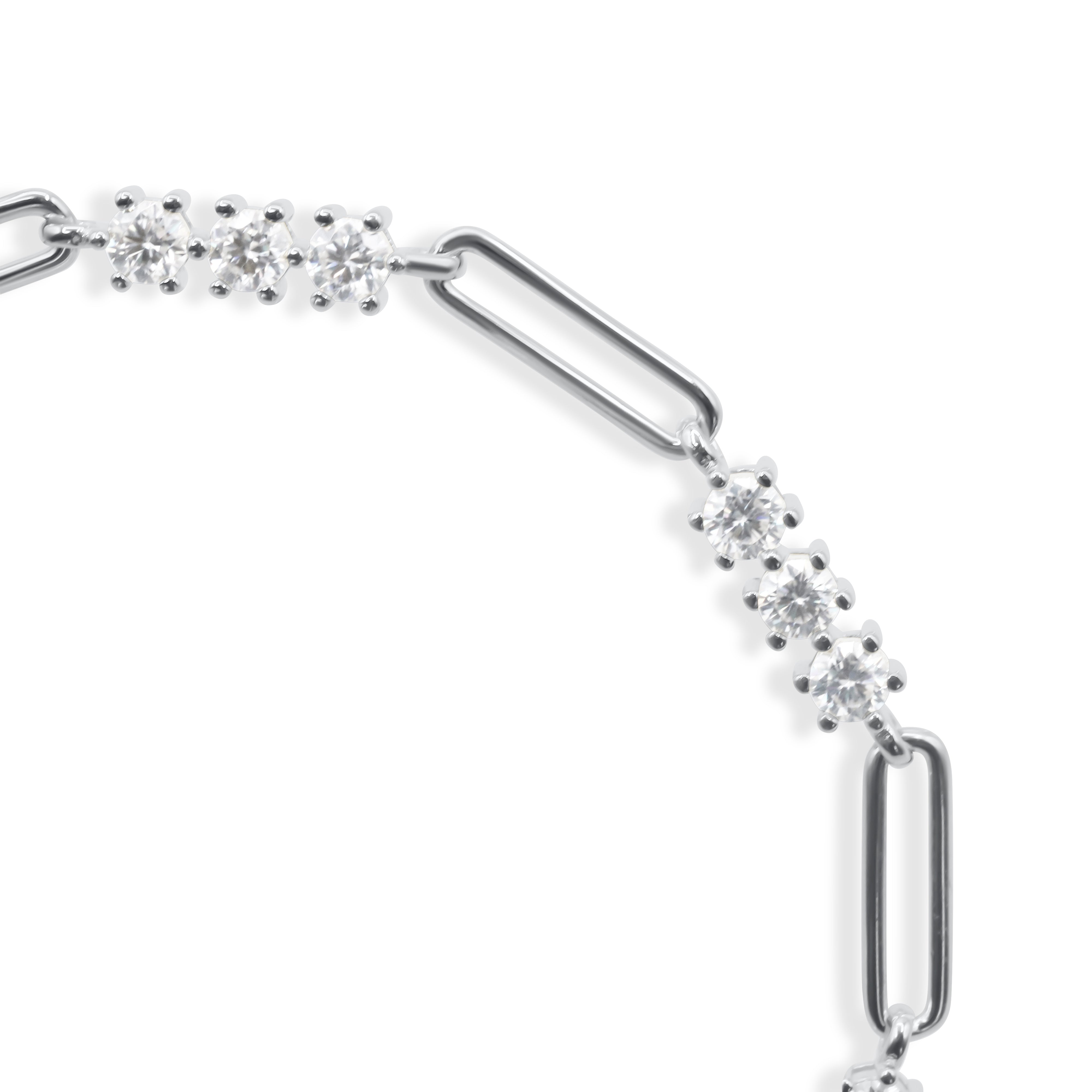 Crystal Bar Paperclip Bracelet with diamond-like stones on a white background