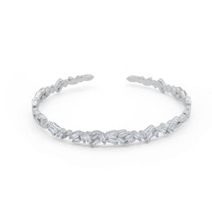 Crystal Eclat Cuff bracelet with clear stones on a white background-J.Collins Jewelry