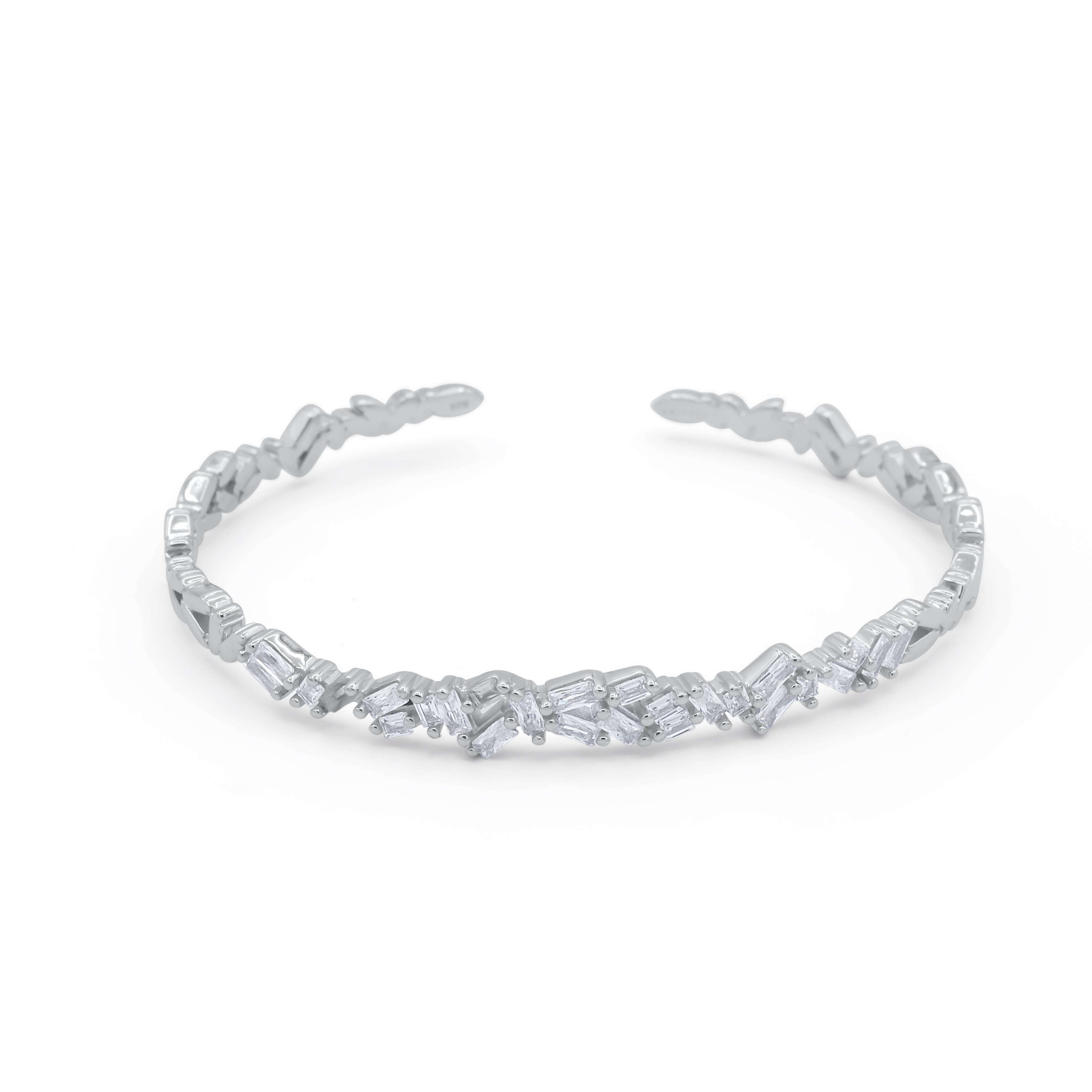 Crystal Eclat Cuff bracelet with clear stones on a white background-J.Collins Jewelry